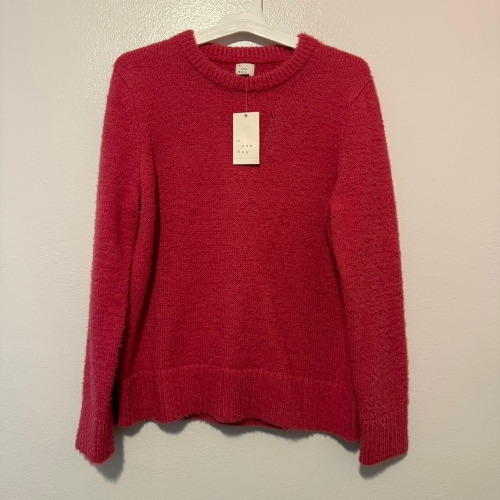 A New Day Womens Pink Fuzzy Crewneck Sweater Small